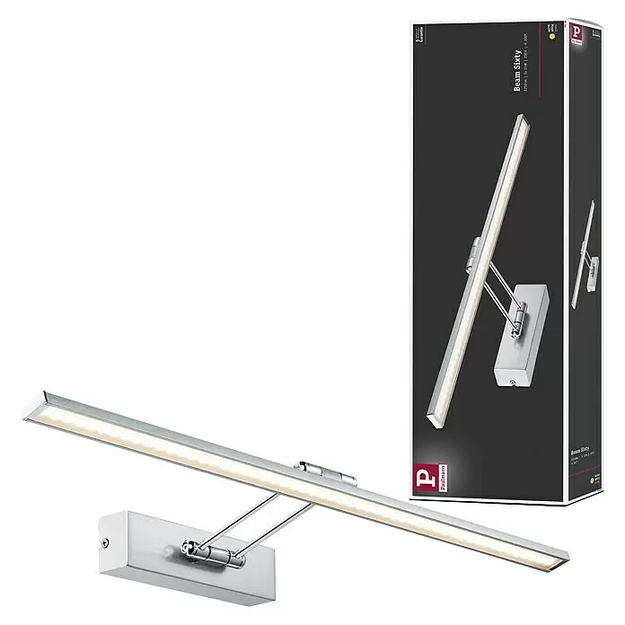 Paulmann Galeria LED-Bilderleuchte Beam Sixty - 11 W, L x B x H: 58,5 x 19 x 4,6 cm, Nickel gebürstet, Warmweiß - Silberne Paulmann Beam Sixty LED-Wandleuchte mit verstellbarem Arm, mit Verpackung.