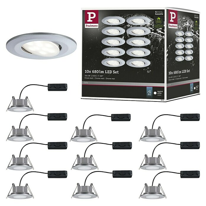 Paulmann Uugradbena LED svjetiljka (6 W, Neutralno bijelo, Promjer: 9 cm, Krom)