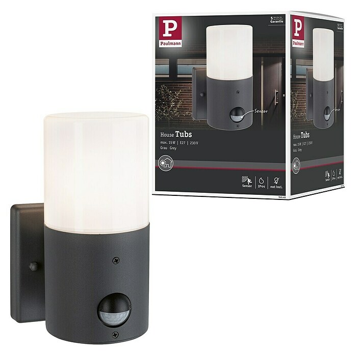 Paulmann Vanjska zidna svjetiljka Tubs  (15 W, Senzor pokreta, E27, IP44) | BAUHAUS
