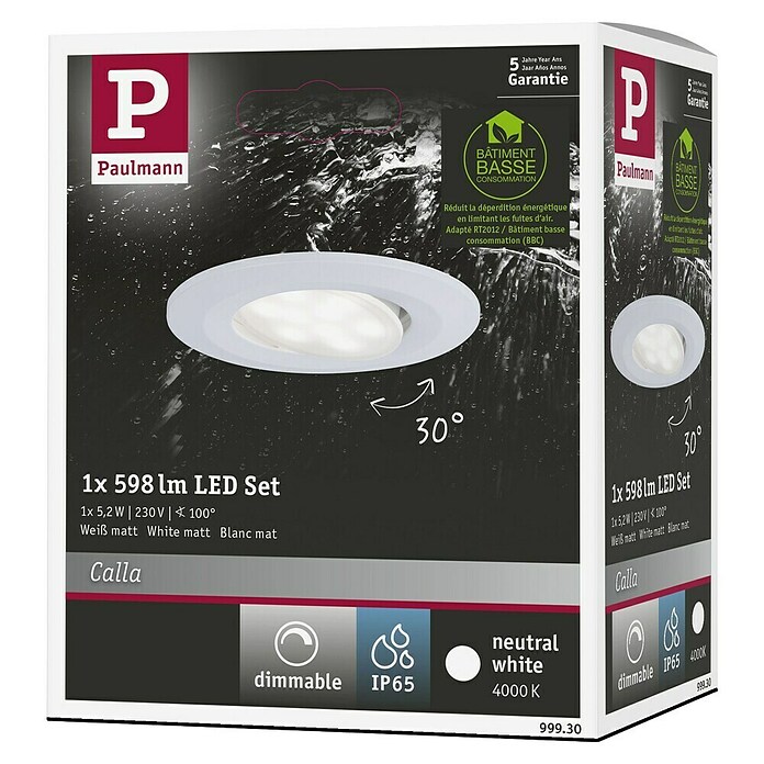 Paulmann LED-Einbauleuchte Calla (Neutralweiß, 1 Stk., IP65, Durchmesser: 90 mm, Weiß) | BAUHAUS