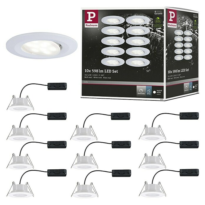 Paulmann Ugradbena LED svjetiljka Calla  (Neutralno bijelo, 10 Kom., IP65, Promjer: 90 mm, Bijela) | BAUHAUS