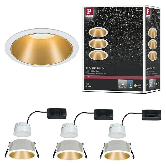 Paulmann Led-inbouwverlichting Cole (19,5 W, Wit/Goud, Warm wit, 3 st.) | BAUHAUS