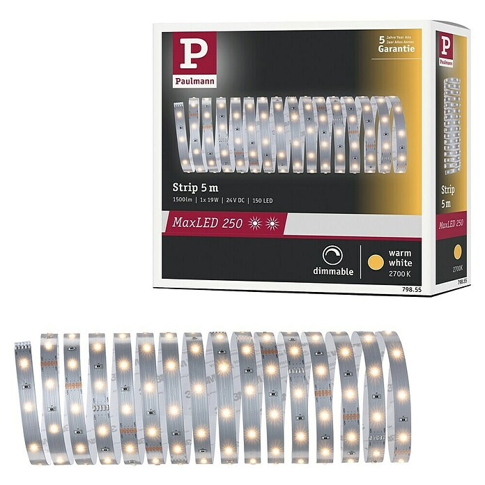 Paulmann MaxLED 250 Led-strip (Lengte: 5 m, Lichtkleur: Warm wit, 19 W, 1.500 lm) | BAUHAUS