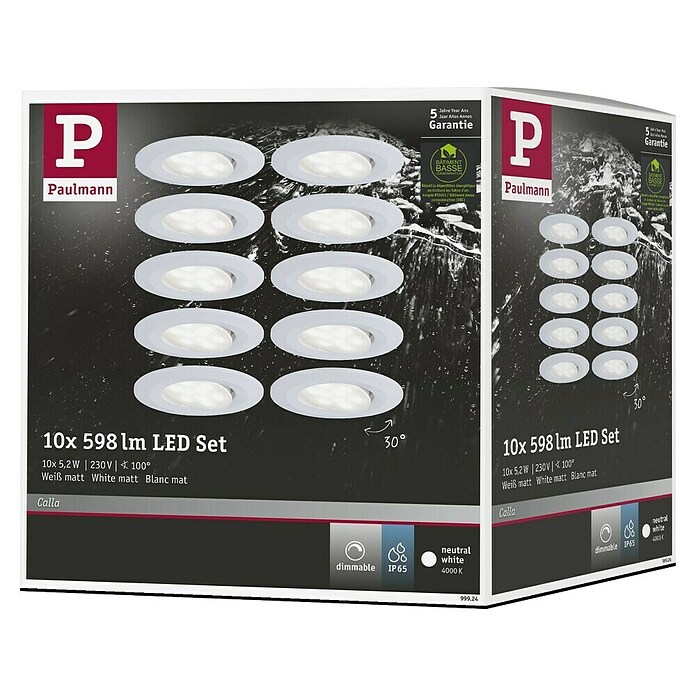 Paulmann Ugradbena LED svjetiljka Calla  (Neutralno bijelo, 10 Kom., IP65, Promjer: 90 mm, Bijela) | BAUHAUS