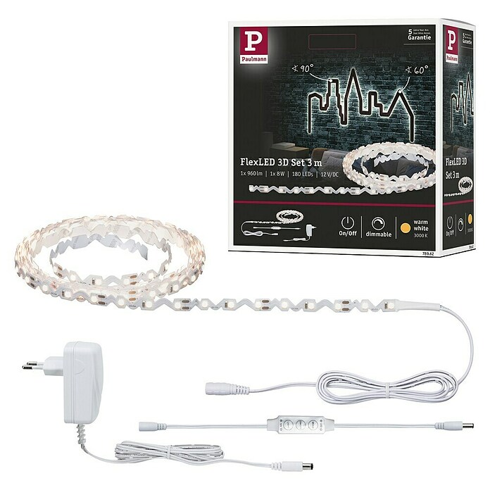 Paulmann LED traka FlexLED 3D Basisset (3 m, Topla bijela, 8 W)