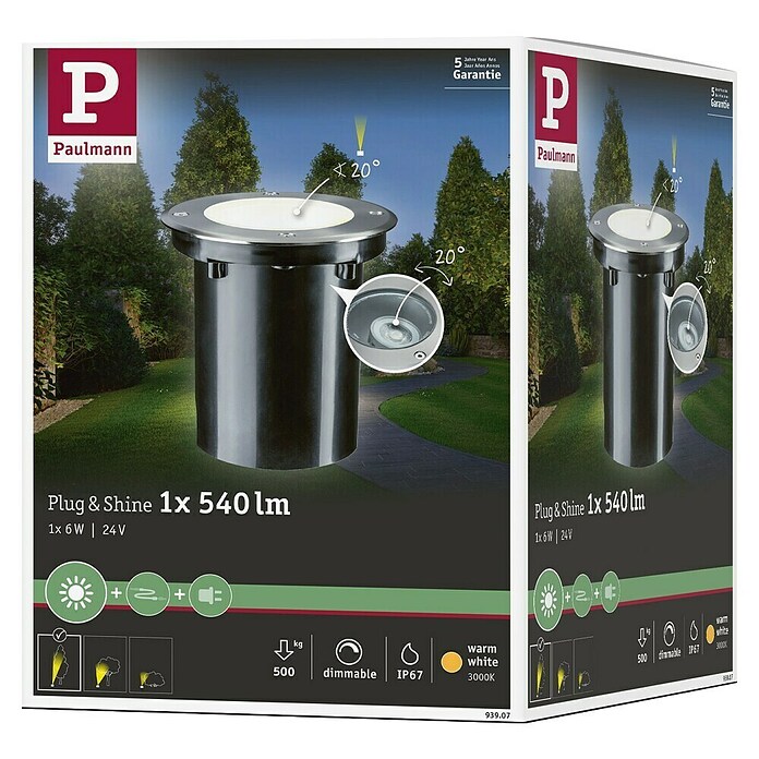 Paulmann Plug & Shine LED-Gartenspot (6 W, Warmweiß, IP67, Ø x H: 14 x 15 cm, Abstrahlwinkel: 20 °)