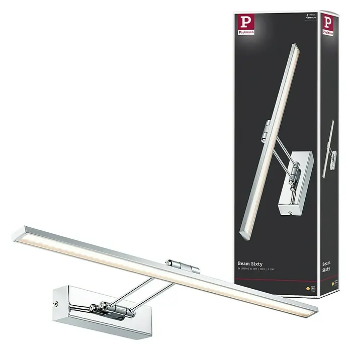 Paulmann Galeria LED-Bilderleuchte Beam Sixty - 11 W, L x B x H: 58,5 x 19 x 4,6 cm, Chrom, Warmweiß - Produktbild der Paulmann Beam Sixty LED-Wandleuchte aus Chrom, ideal für stilvolle Akzentbeleuchtung im Wohnbereich.