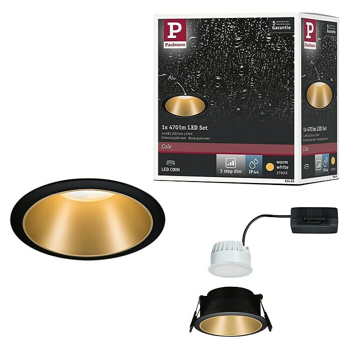 Paulmann Ugradbena LED svjetiljka Cole  (6,5 W, Crna, Zlatna, Topla bijela, 1 Kom.) | BAUHAUS