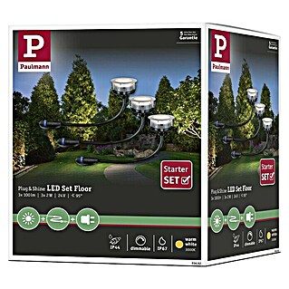 Paulmann Plug & Shine Bodeneinbauleuchten-Basis-Set Floor (7 x 3 cm, Warmweiß, Silber)