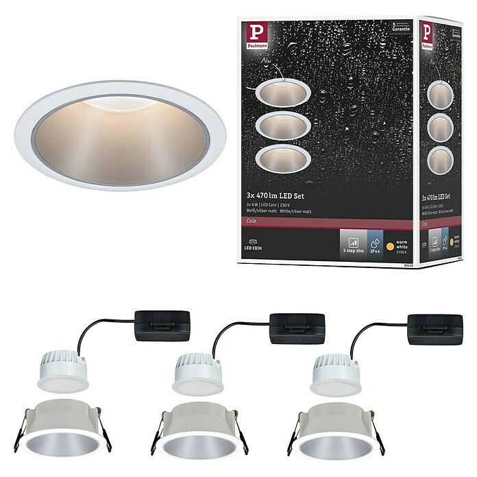 Paulmann Ugradbena LED svjetiljka Cole  (19,5 W, Bijela, Srebrna, Topla bijela, 3 Kom.) | BAUHAUS
