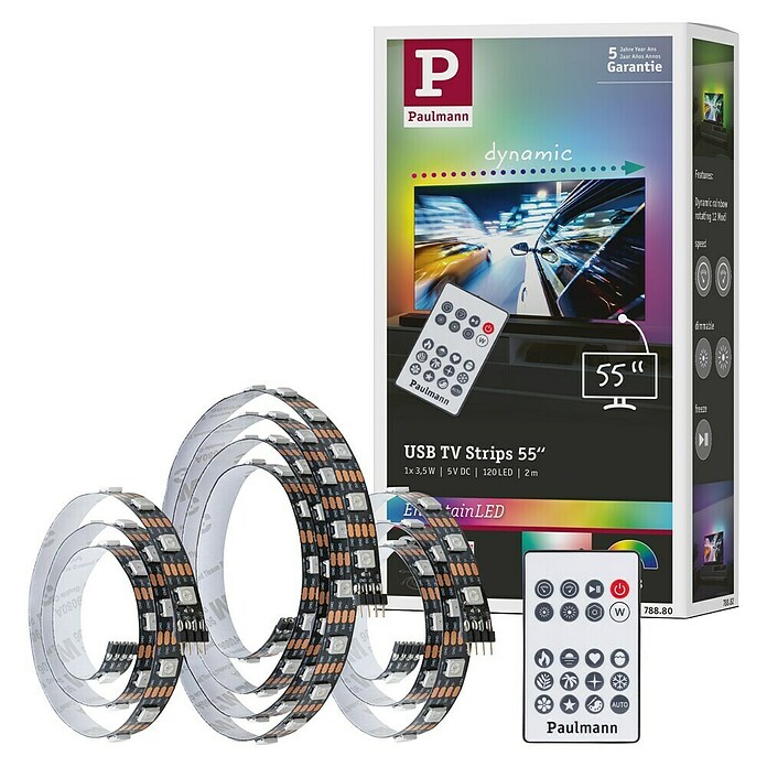 Paulmann Tira LED USB para televisores (Largo: 200 cm, Color de luz: RGB, 3,5 W) | BAUHAUS