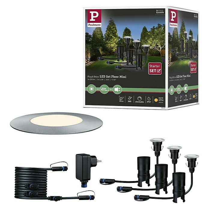 Paulmann Plug & Shine LED-Gartenspot-Set (3 x 2,5 W, 24 V, IP65, Höhe: 90 mm)