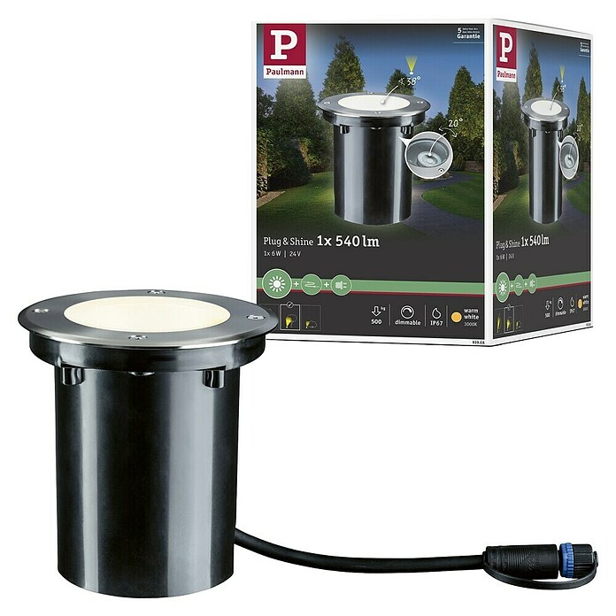 Paulmann Plug & Shine LED-Gartenspot (6 W, Warmweiß, IP67, Ø x H: 14 x 15 cm)