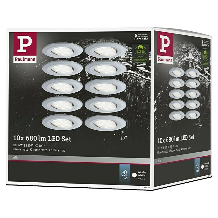 Paulmann Set de focos LED empotrables (6 W, Blanco neutro, Diámetro: 9 cm, Cromo)