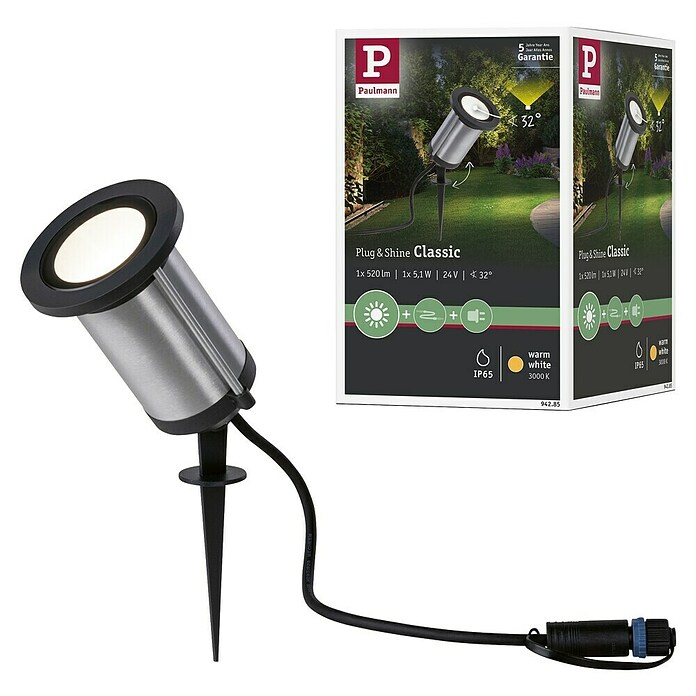 Paulmann Plug & Shine LED-Gartenstrahler Spot (Ø x H: 8,8 x 26,5 cm, Anthrazit, 5,1 W, IP65) | BAUHAUS