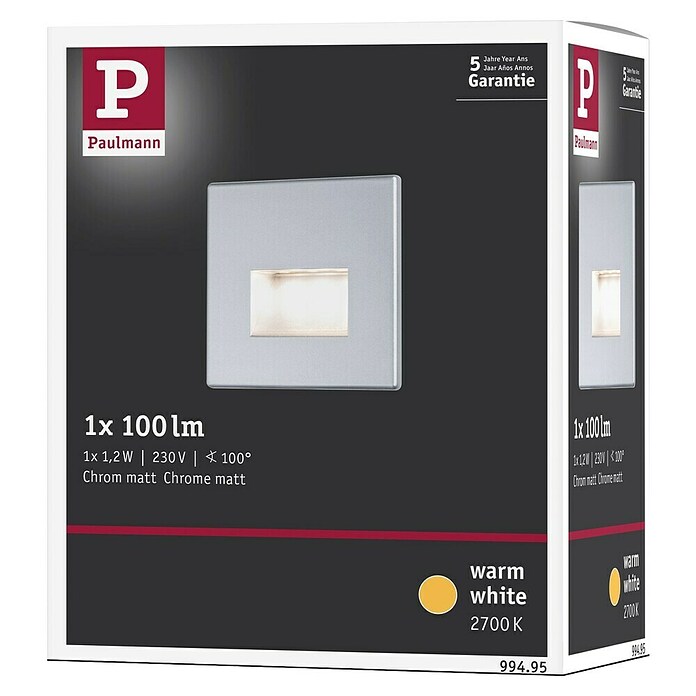 Paulmann Ugradbena LED svjetiljka Edge (1,1 W, Topla bijela, 80 x 5 x 80 mm, Krom)