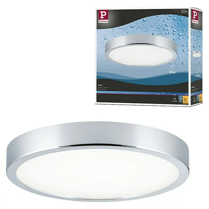 Paulmann LED-Deckenleuchte rund Aviar - 20 W, Ø x H: 300 mm x 6,2 cm, Chrom - Moderne Paulmann Deckenleuchte "Aviar" mit Chromrand und energiesparender LED-Technik. Ideal für Bad und Wohnraum.