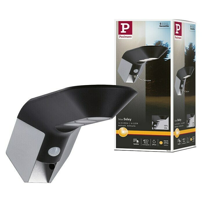 Paulmann Soley Solar-wandledlamp voor buiten (Bewegingsmelder, 1,2 W, Kunststof, Warm wit, Antraciet)
