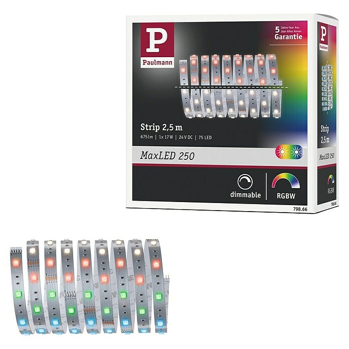 Paulmann MaxLED 250 Led-strip (Lengte: 2,5 m, Lichtkleur: RGBW, 17 W, 675 lm, Toepassingsbereik: Binnen) | BAUHAUS