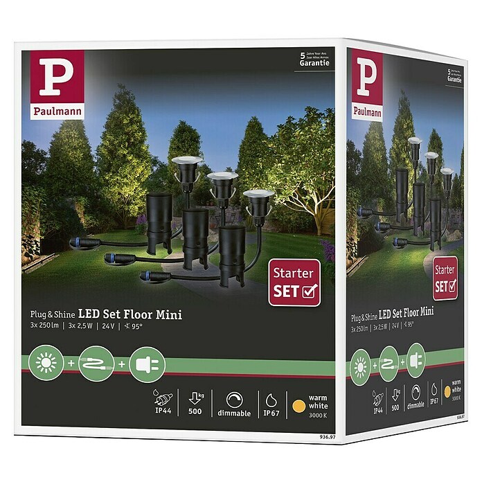 Paulmann Plug & Shine Led-tuinspotsset (3 x 2,5 W, 24 V, IP65, Hoogte: 90 mm)