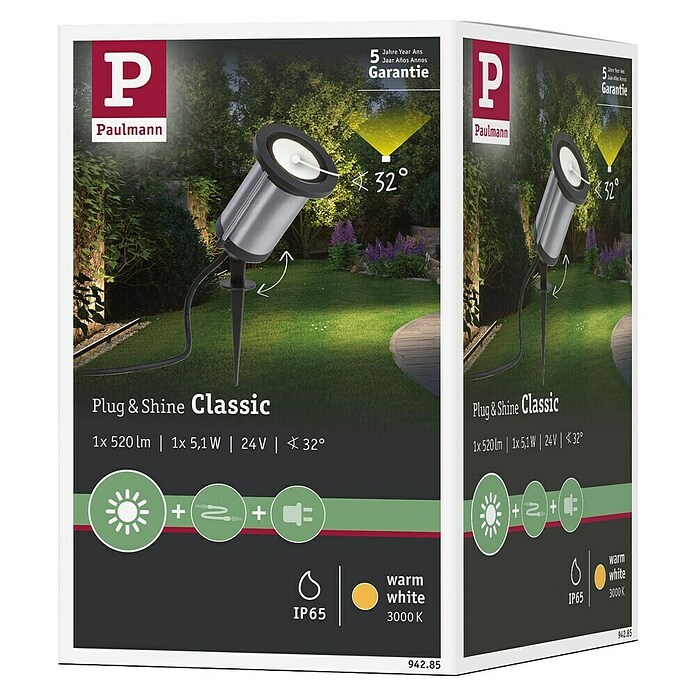 Paulmann Plug & Shine Vrtni LED reflektor  (Ø x V: 8,8 x 26,5 cm, Antracit, 5,1 W, IP65) | BAUHAUS