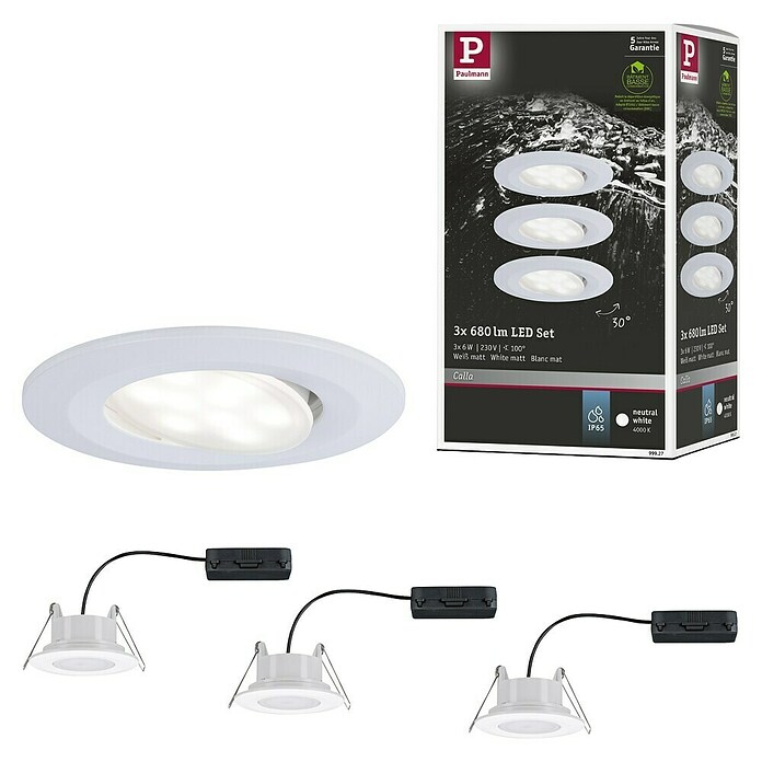 Paulmann Ugradbena LED svjetiljka Calla  (18 W, Bijela, IP65, 3 Kom.) | BAUHAUS