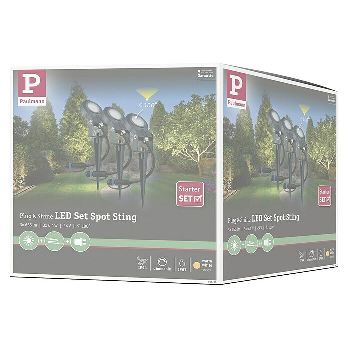 Paulmann Plug & Shine LED-Gartenspot-Set Sting (3-flammig, 6 W, Erdspieß, IP67)