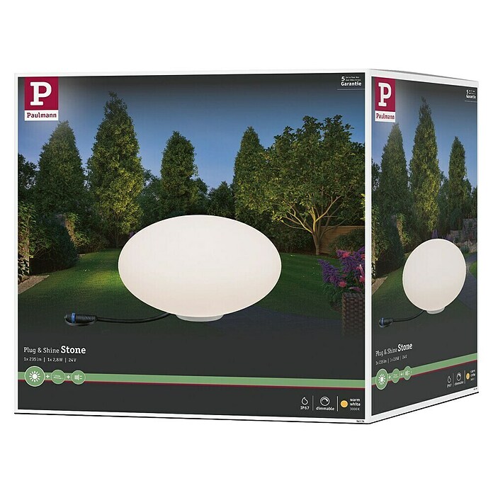 Paulmann Plug & Shine LED-Dekoleuchte (2,8 W, Weiß, L x B x H: 35 x 35 x 19,4 cm)
