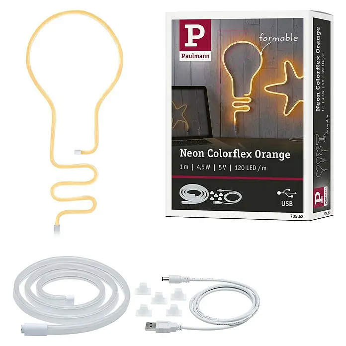 Paulmann Tira LED LED Neon Colorflex USB - Largo: 1 m, Color de luz: Amarillo - Lámpara Neon Colorflex Orange de Paulmann, moldeable, con conexión USB, perfecta para crear iluminación ambiental en interiores.