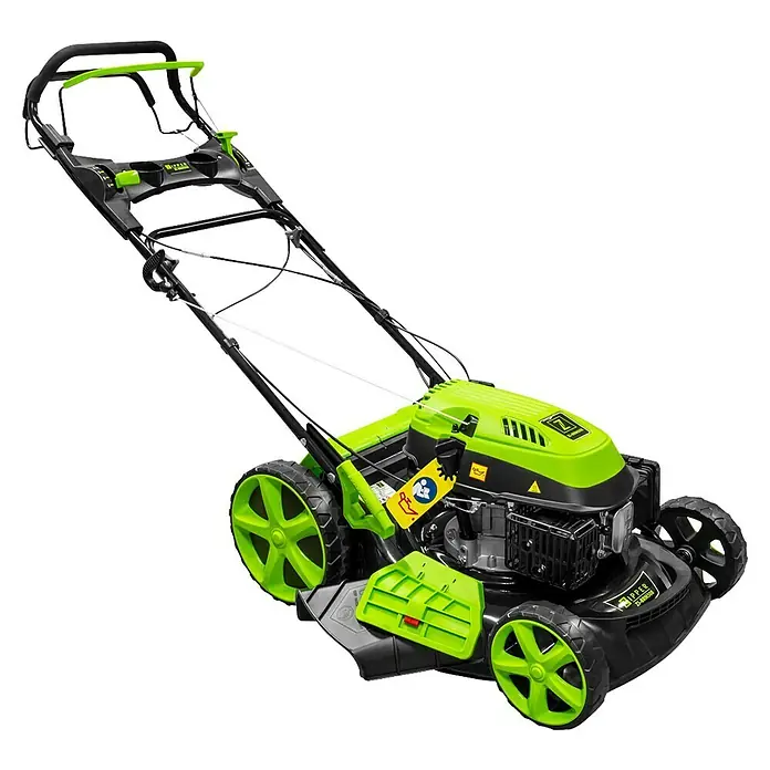 Zipper Benzin-Rasenmäher ZI-BRM508 - 3,6 W, 173 cm³, Schnittbreite: 50,8 cm - Dieser Rasenmäher mit seinem ergonomischen Design und den leuchtend grünen Akzenten ist ideal für jeden Garten.