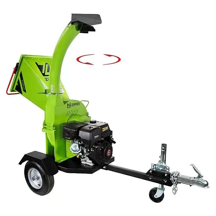 Zipper Benzin-Häcksler ZI-HAEK15000 - Max. Aststärke: 120 mm, 9 kW - Mobiler grüner Holzhäcksler mit Benzinmotor und Anhängerkupplung zum Zerkleinern von Ästen.