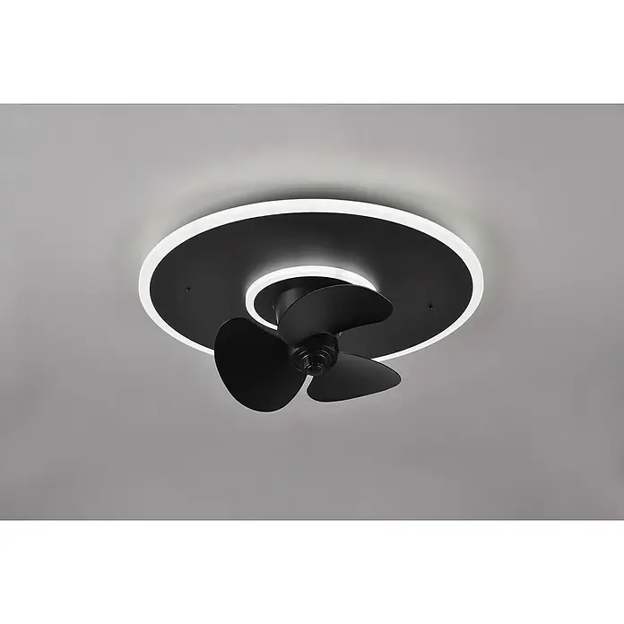 Trio Lighting Ventilador de techo Nybro - Negro, 50 cm, Blanco neutro - Lámpara de techo moderna con ventilador integrado. El diseño negro y elegante se complementa con un anillo LED brillante.