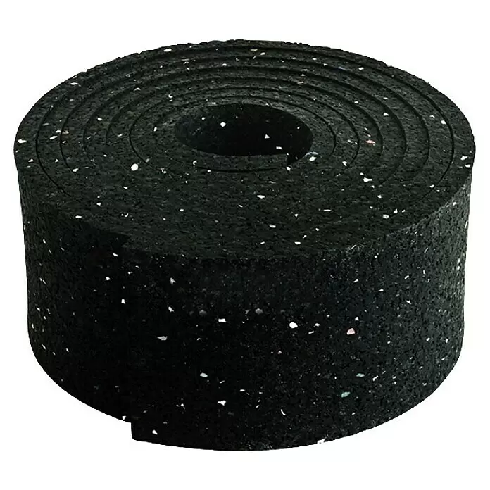 HS Terra Unterkonstruktion-Auflagepad Rolle - 1 Stk., 2.015 x 70 x 8 mm - Gerollte schwarze Gummigranulatmatte mit weißen Sprenkeln, ideal für Bodenbelag, Stoßdämpfung oder Schalldämmung.