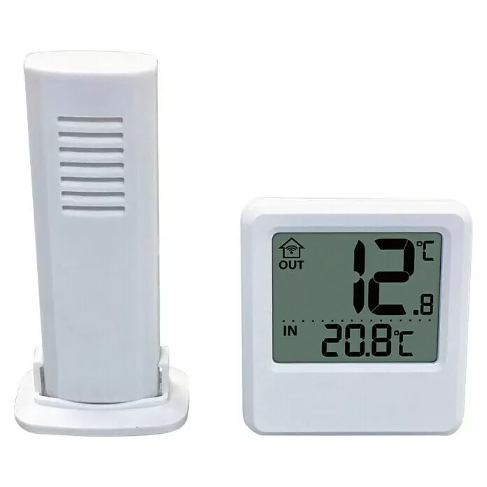 Technoline Thermometer Temperaturstation WS 9114 - Digitales Display, Batteriebetrieben, Weiß - Weißes drahtloses Innen-/Außenthermometer-Set. Die Anzeigeeinheit zeigt Innen- und Außentemperaturen an.