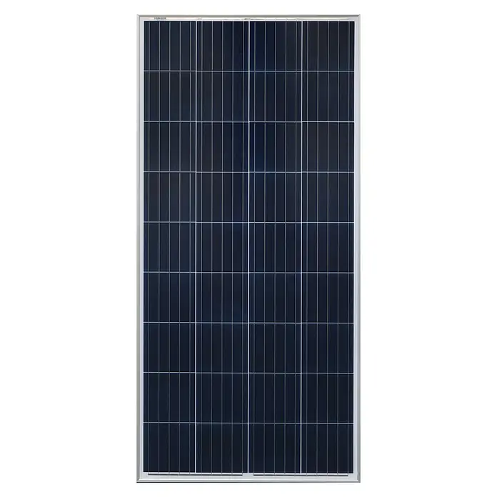 Panel solar A-200M GS - 200 W, Número de células solares: 36 ud., L x An x Al: 3 x 67 x 150 cm - Primer plano de un panel solar con células de silicio cristalino, enmarcado en un marco plateado, diseñado para convertir la luz solar en energía.