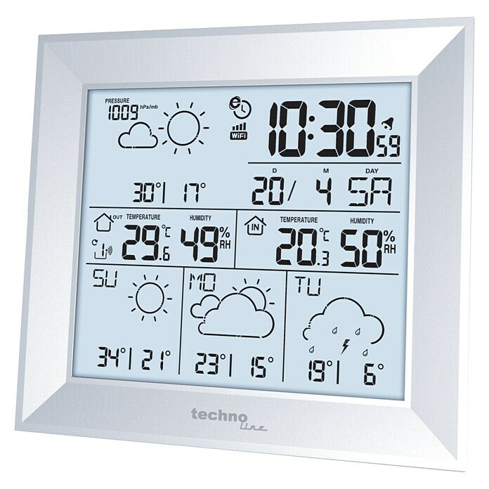 Technoline Funkwetterstation WD 2000 (Digitales Display, Silber, Smarte Steuerung: DirektWetter App) | BAUHAUS