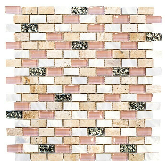 Mosaikfliese Brick Crystal Mix XCM B05S (30 x 28,5 cm, Beige/Braun/Weiß, Glänzend)