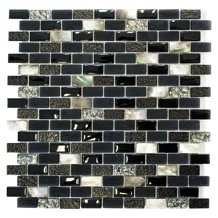 Mozaïektegel Brick Crystal Mix XCM B03S (30 x 28,5 cm, Zwart/Beige, Glanzend)
