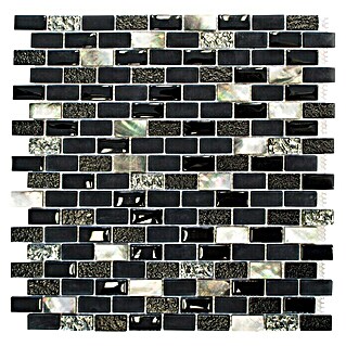 Mosaikfliese Brick Crystal Mix XCM B03S (30 x 28,5 cm, Schwarz/Beige, Glänzend)