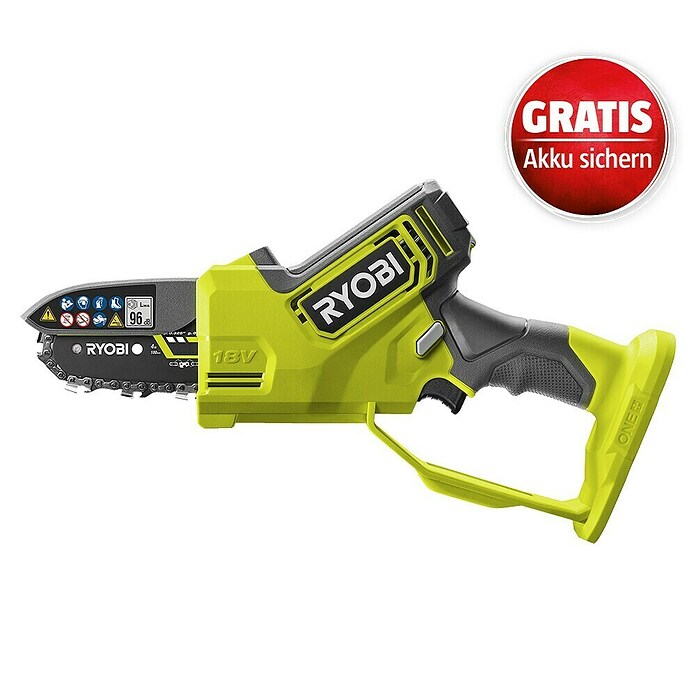 Ryobi ONE+ Einhand-Akku-Kettensäge RY18PSX10A-0 (18 V, Li-Ionen, Ohne Akku, Schwertlänge: 10 cm) | BAUHAUS