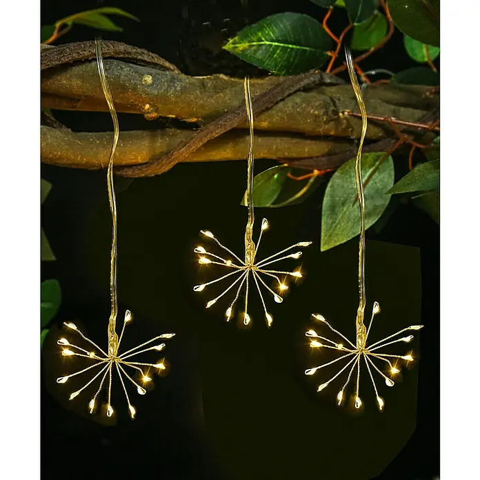 BAUHAUS Solar-Lichterkette Feuerwerk - Länge: 3,4 m, LED - Drei hängende LED-Feuerwerkslichter mit warmweißen Lichtern erhellen eine dunkle Umgebung und sorgen für eine festliche Atmosphäre.