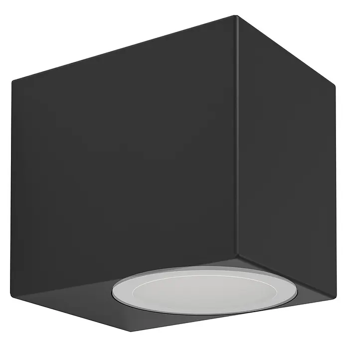 Eglo Plafón para pared y techo exterior Jabaga - An x Pr x Al: 7 x 9 x 8 cm, 4,6 W, Negro, IP44, Blanco cálido - Lámpara de techo cúbica negra con lámpara redonda.