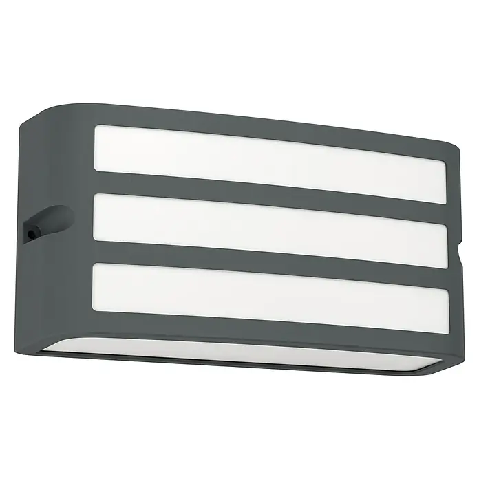 Eglo Aplique exterior Camarda - 40 W, An x Al: 22 x 11 cm, Antracita, IP54 - Aquí hay una lámpara de pared con tres ranuras de luz horizontales y una carcasa gris para una iluminación moderna.