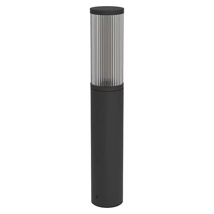 Eglo Lámpara de pie para exterior Salle - 15 W, Color del marco: Negro, Sin bombillas - Baliza exterior cilíndrica gris oscuro con parte superior estriada transparente para luz difusa.