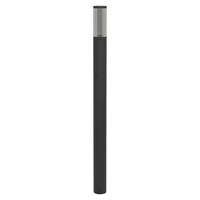 Eglo Farola Salle - 15 W, Color del marco: Negro, 7,5 x 7,5 x 110 cm, Sin bombillas - Baliza cilíndrica gris oscuro con la parte superior acanalada de color plata y un tornillo visible en la base.