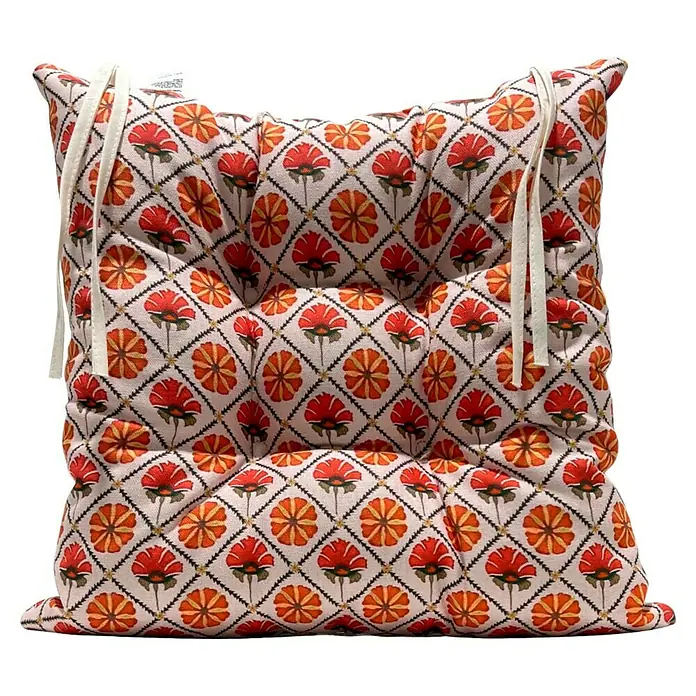 Cojín para silla Versalles - Textil, Multicolor - Cojín de asiento acolchado con estampado floral y cintas para mayor comodidad y estilo.