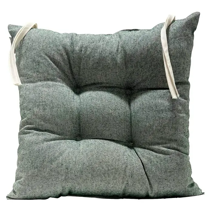 Cojín para silla Versalles - Textil, Verde - Imagen de un cojín cuadrado gris para silla con lazos blancos.