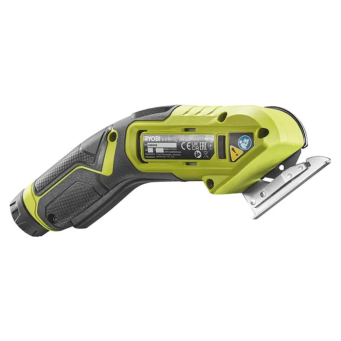 Ryobi 4V USB Akku-Universalschere RCT4-120G - 4 V, 1 Akku, 2 Ah - Akkuschere von Ryobi mit grün-schwarzem Griff und silbernem Schneidkopf, ideal für diverse Schneidarbeiten.
