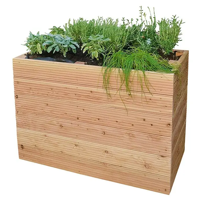 Hochbeet - 102 x 57,5 x 72 cm, Holz, Natur - Hochbeet aus Holz mit frischen Kräutern, ideal für Gartenliebhaber. Praktisch und dekorativ für den Außenbereich.