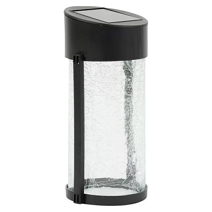 Luxform Solar-Außenwandleuchte Catala - L x B x H: 7,2 x 7,2 x 46 cm, Schwarz, IP44 - Schwarze Solargartenleuchte mit zylindrischem gerissenem Klarglas und Solarpanel oben.